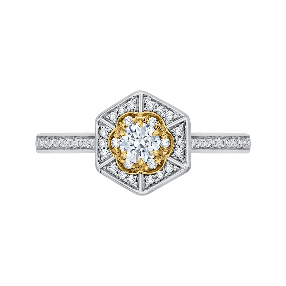 14K Two Tone Gold Round Diamond Vintage Engagement Ring