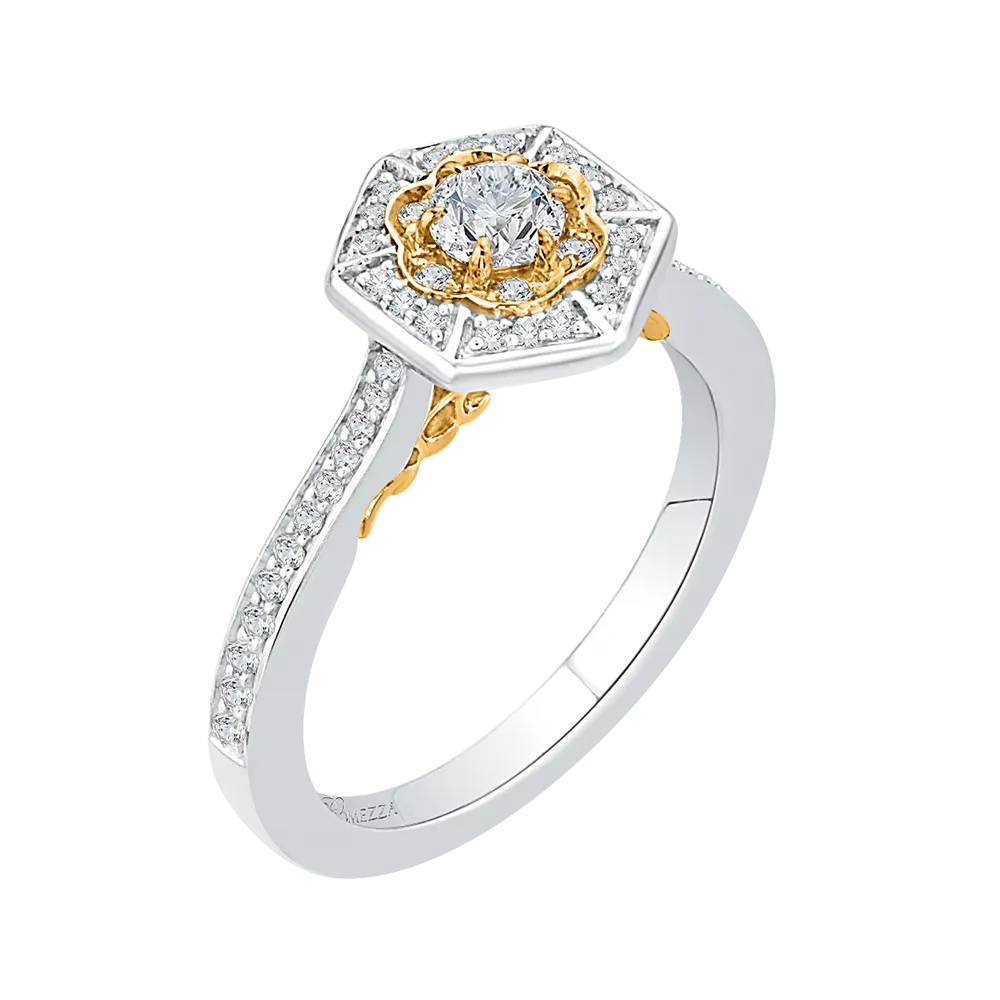 14K Two Tone Gold Round Diamond Vintage Engagement Ring