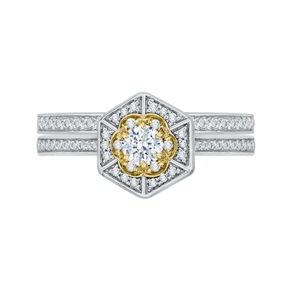 14K Two Tone Gold Round Diamond Vintage Engagement Ring