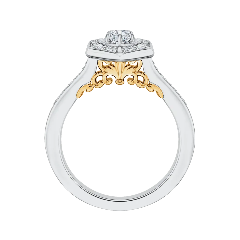 14K Two Tone Gold Round Diamond Vintage Engagement Ring