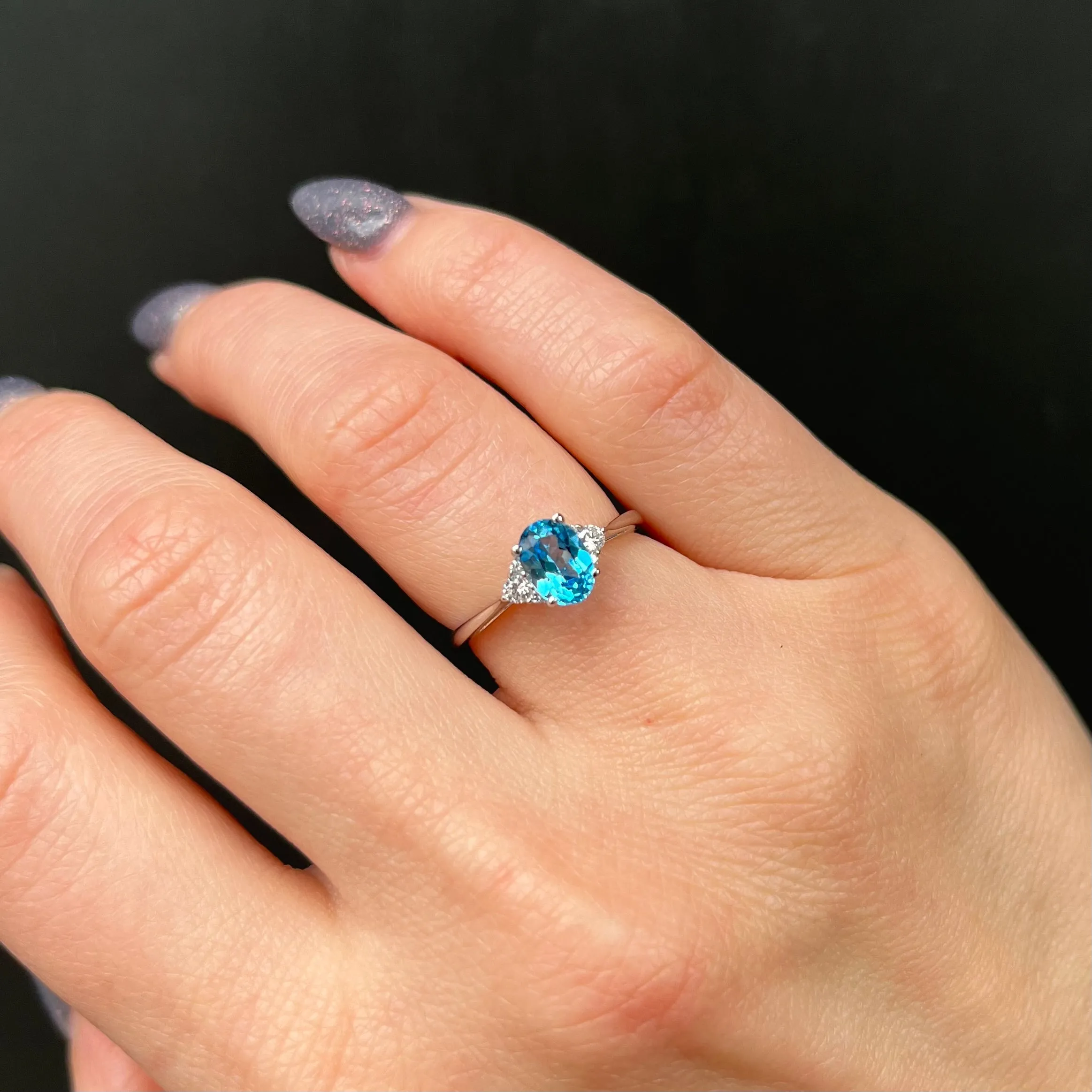 14K White Gold 1.00 Carat Blue Topaz and Diamond Ring