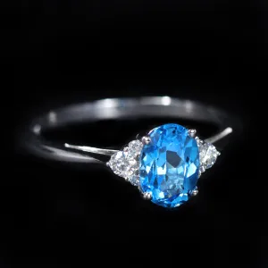 14K White Gold 1.00 Carat Blue Topaz and Diamond Ring