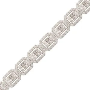 14K White Gold Baguette and Round Diamond Bracelet with Rectangle Design