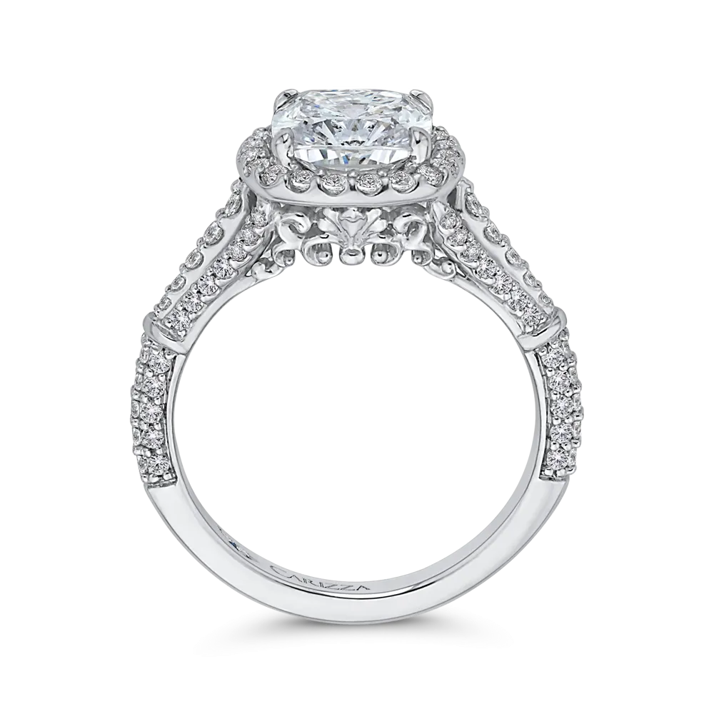 14K White Gold Cushion Diamond Halo Engagement Ring with Split Shank (Semi Mount)