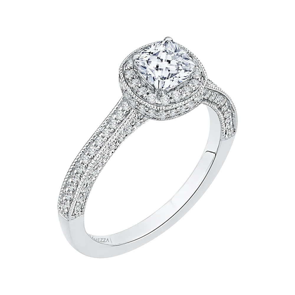 14K White Gold Cushion Diamond Halo Engagement Ring