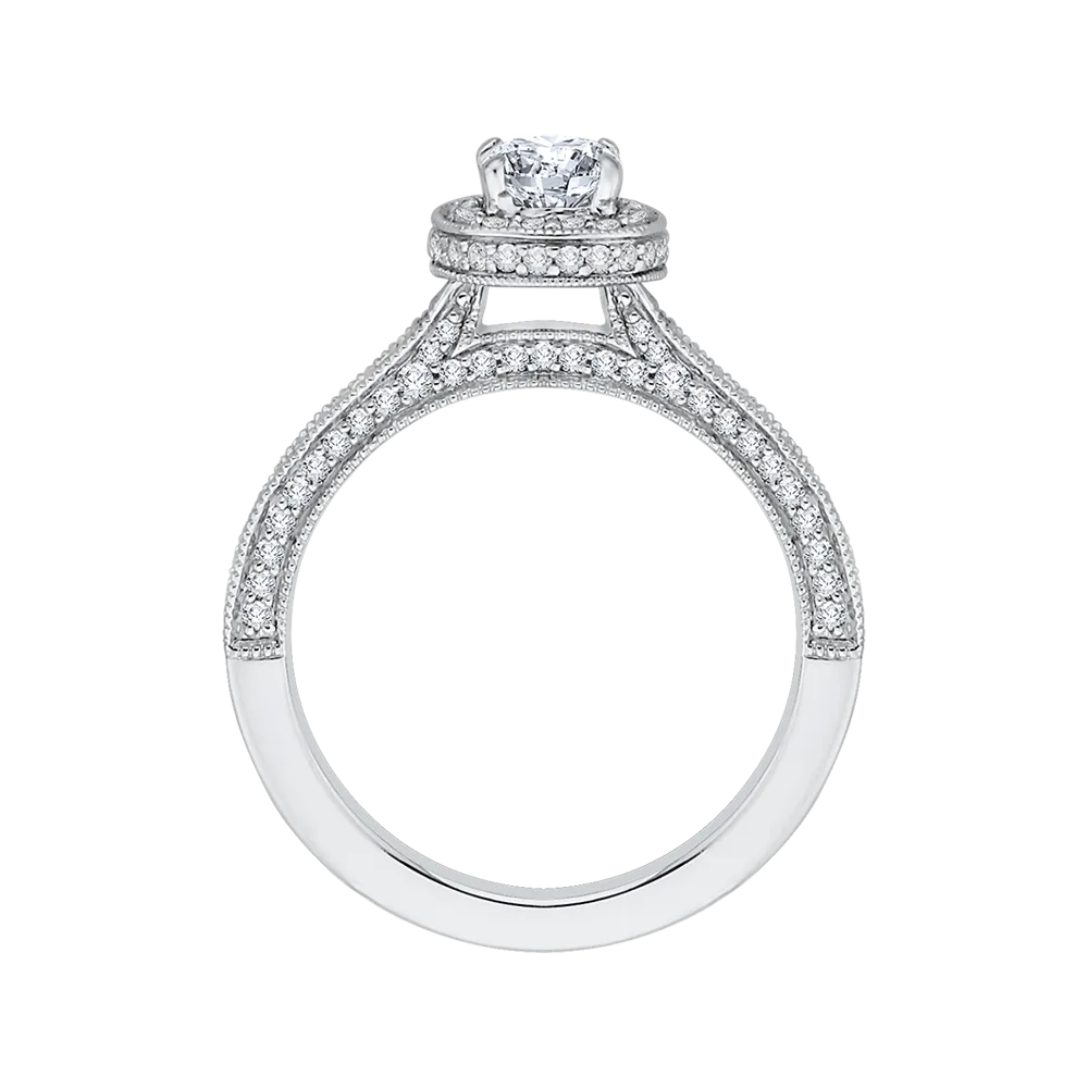 14K White Gold Cushion Diamond Halo Engagement Ring