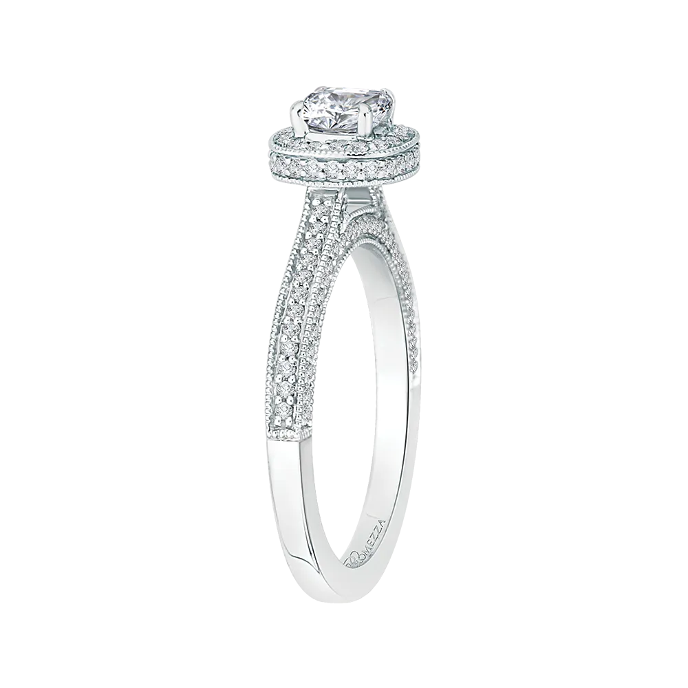 14K White Gold Cushion Diamond Halo Engagement Ring