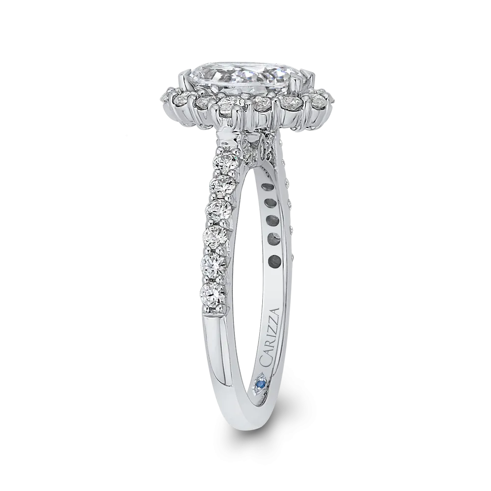 14K White Gold Oval Diamond Halo Engagement Ring (Semi Mount)