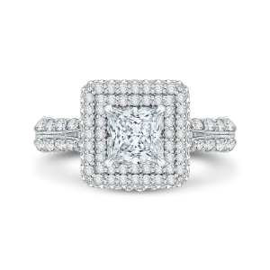 14K White Gold Princess Cut Diamond Double Halo Engagement Ring (Semi Mount)