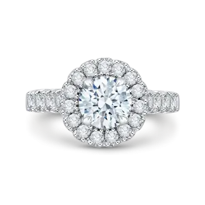 14K White Gold Round Halo Diamond Engagement Ring (Semi Mount)