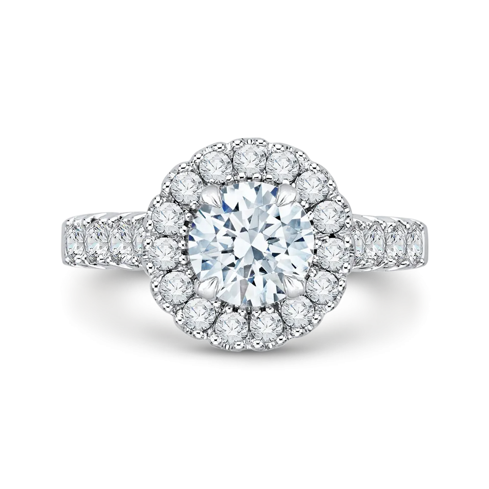 14K White Gold Round Halo Diamond Engagement Ring (Semi Mount)