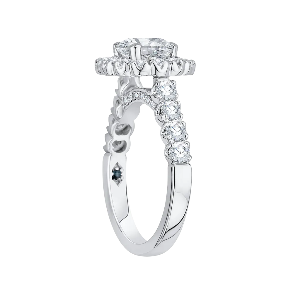 14K White Gold Round Halo Diamond Engagement Ring (Semi Mount)