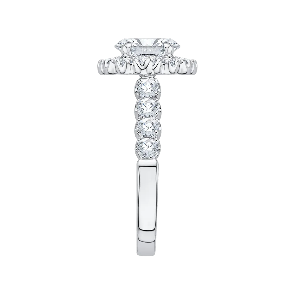 14K White Gold Round Halo Diamond Engagement Ring (Semi Mount)