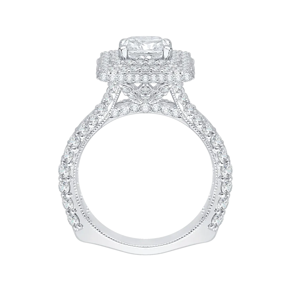 14K White Gold Split Shank Cushion Diamond Double Halo Engagement Ring (Semi Mount)