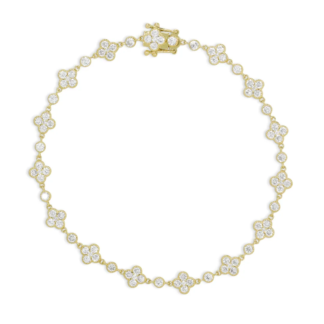 14k Yellow Gold 2.15Ct Diamond Clover 7 Inch Bracelet