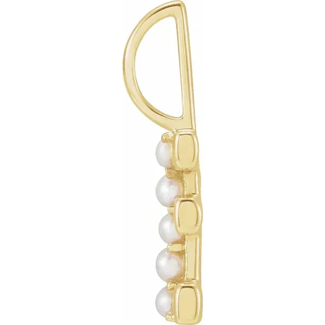 14K Yellow Gold Cultured White Pearl Initial E Charm/Pendant