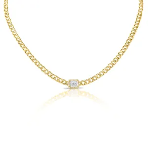 14K Yellow Gold Diamond Center & Curb Link Collar/Choker Necklace