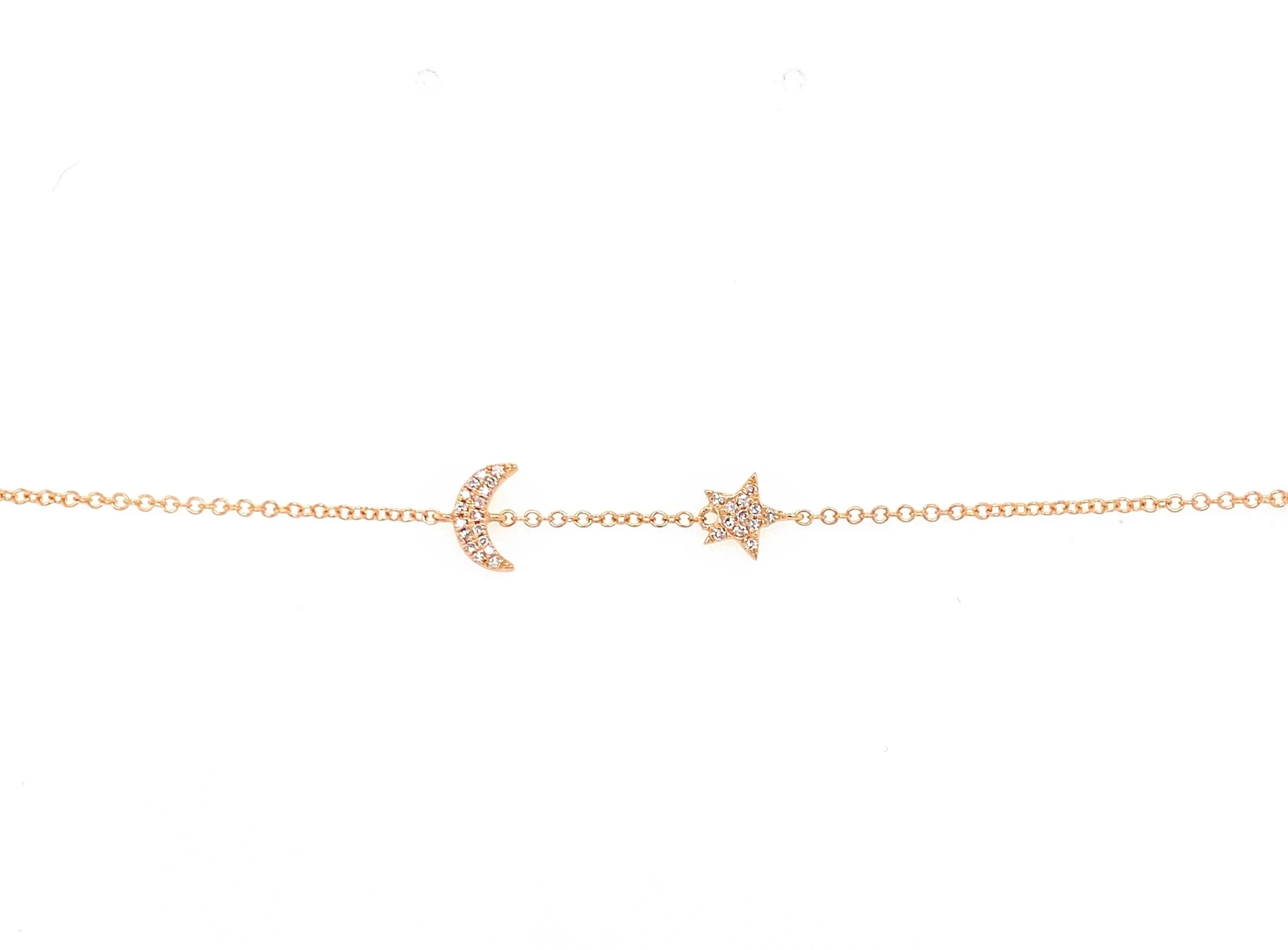 14K Yellow Gold Diamond Star & Moon Bracelet