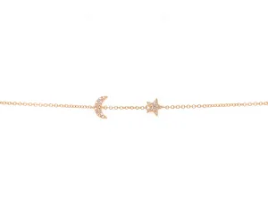 14K Yellow Gold Diamond Star & Moon Bracelet