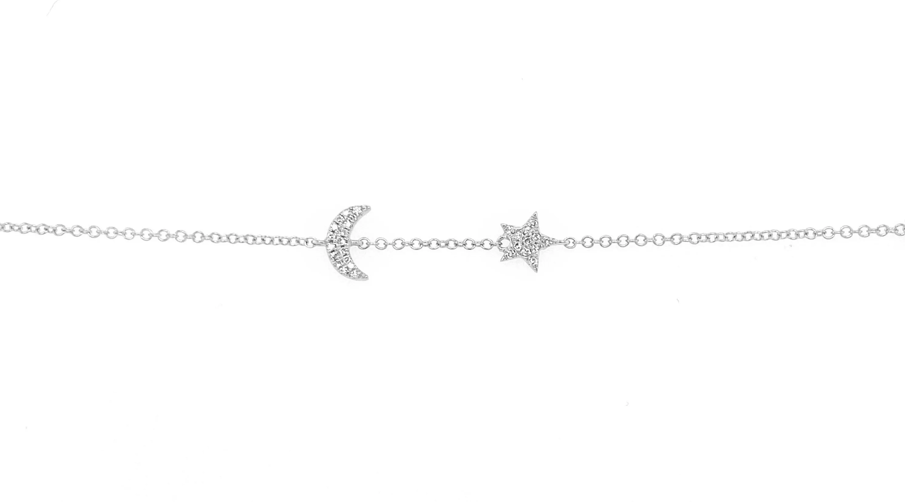 14K Yellow Gold Diamond Star & Moon Bracelet