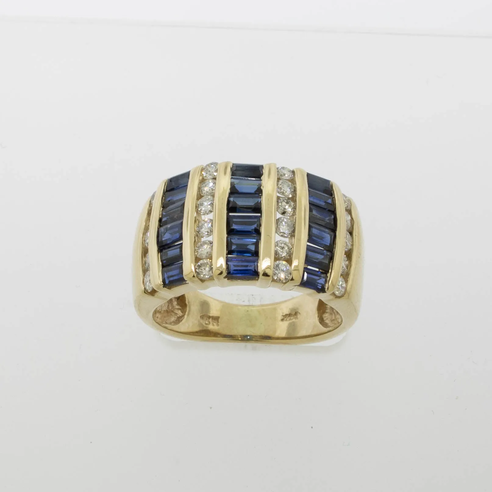 14K Yellow Gold Ladies Sapphire Diamond Dome Ring ~.50cttw Size 5.75 Preowned