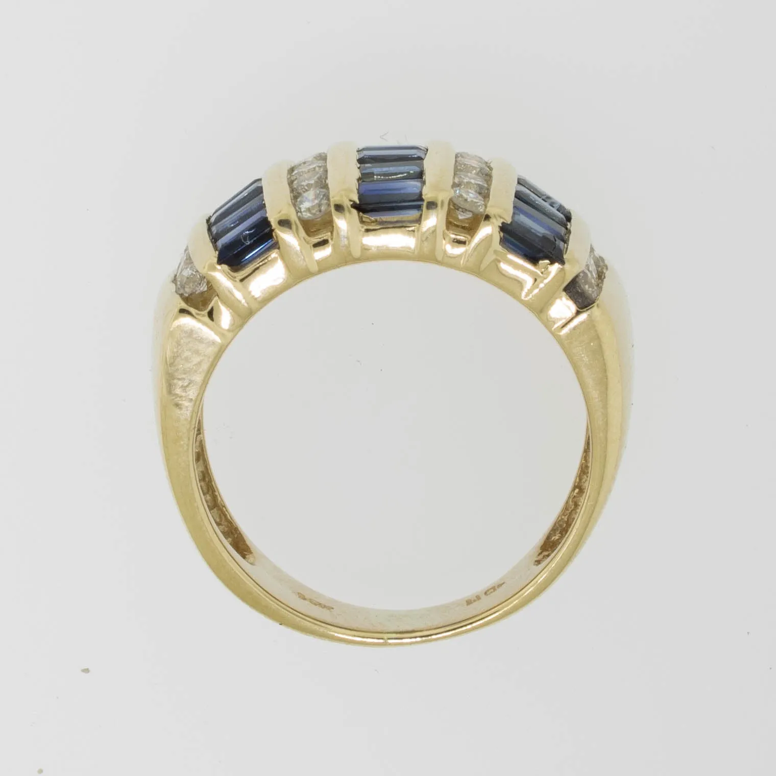 14K Yellow Gold Ladies Sapphire Diamond Dome Ring ~.50cttw Size 5.75 Preowned