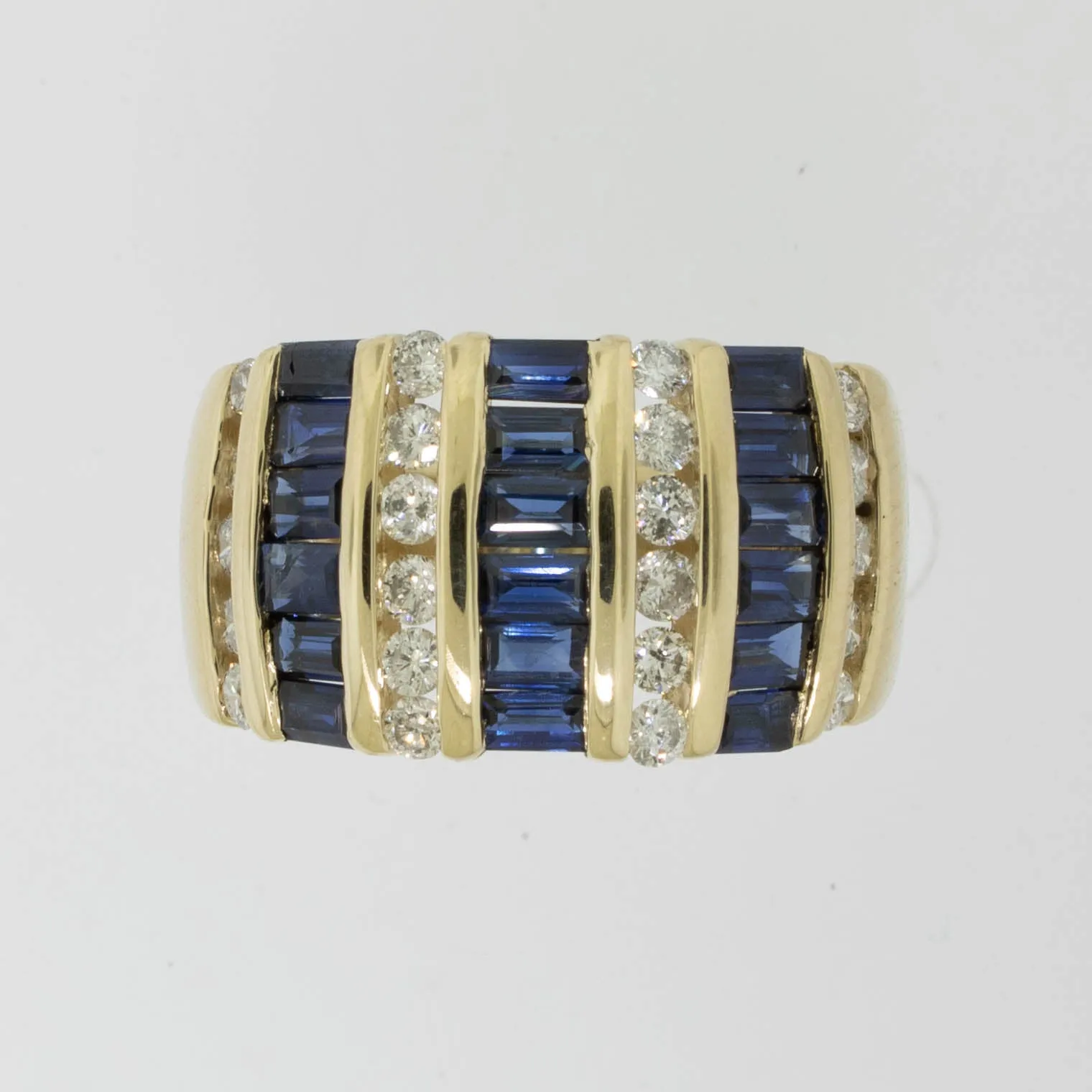 14K Yellow Gold Ladies Sapphire Diamond Dome Ring ~.50cttw Size 5.75 Preowned