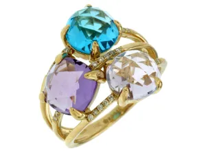 14k yellow gold multi colored stone and diamond accents ring