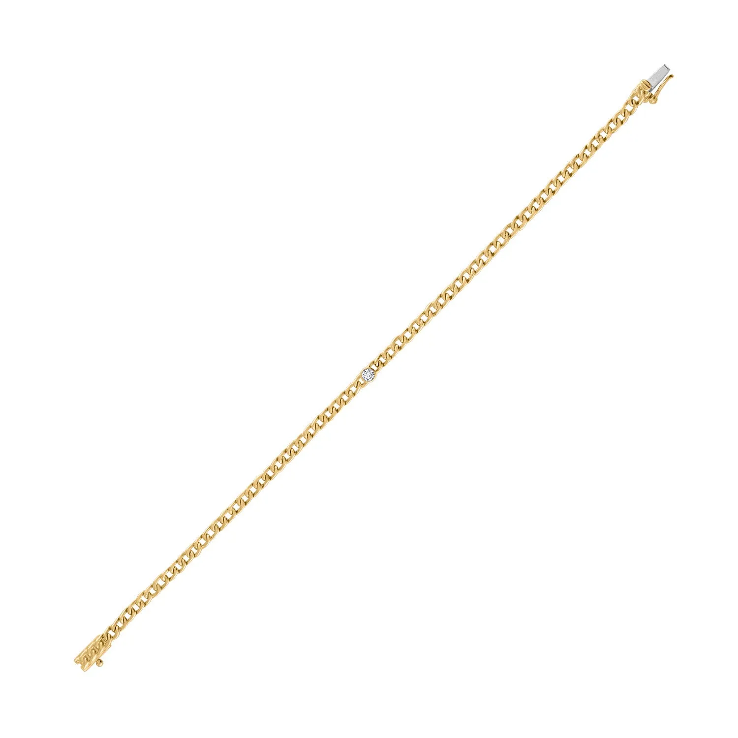 14KT GOLD DIAMOND BEZEL CURB LINK BRACELET