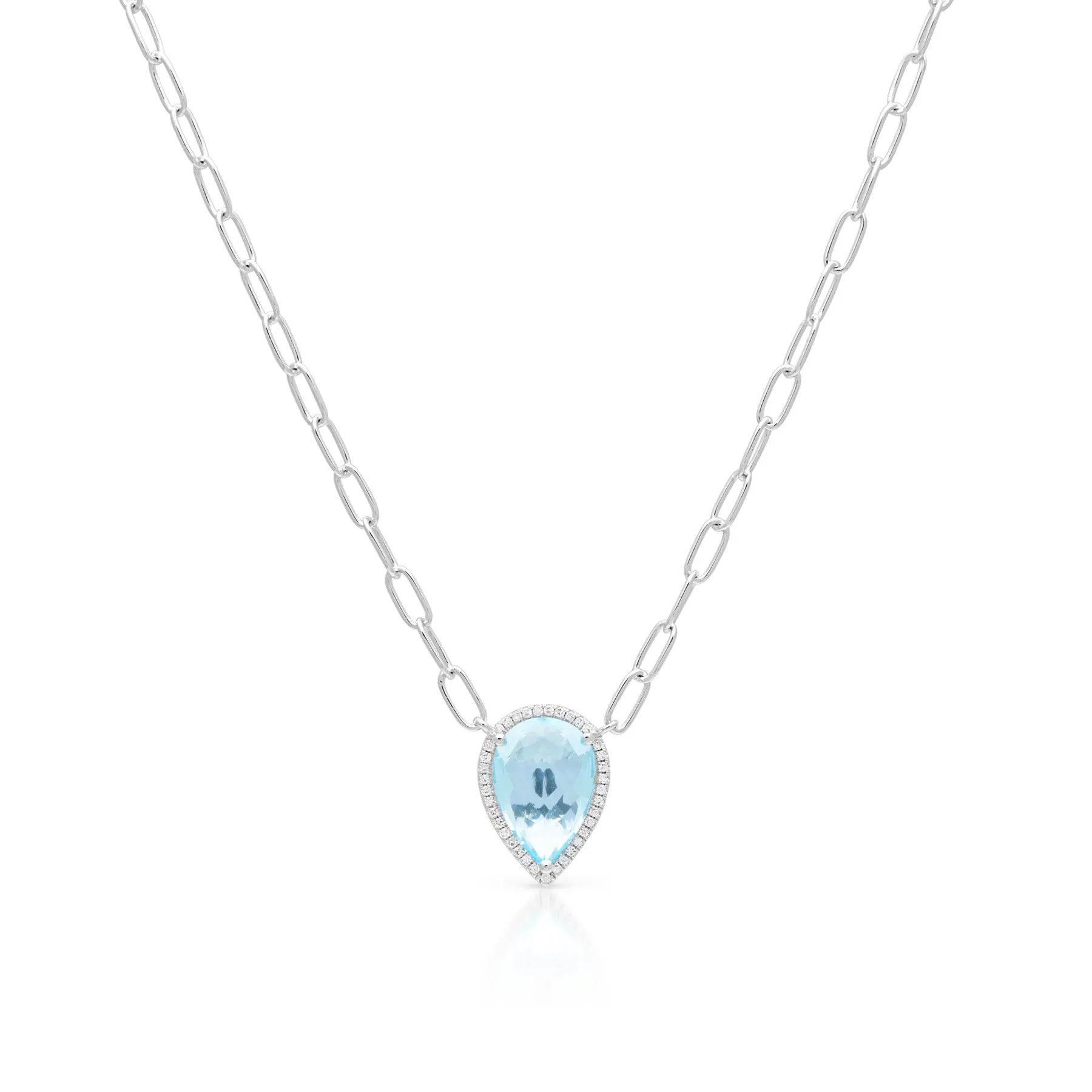 14KT White Gold Blue Topaz Diamond Luxe Sophie Chain Link Necklace