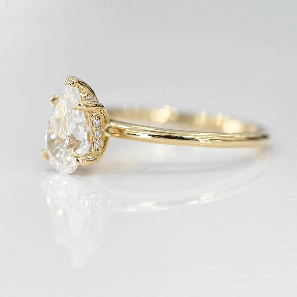 1.51 Natural Pear Diamond Engagement Ring with Hidden Halo