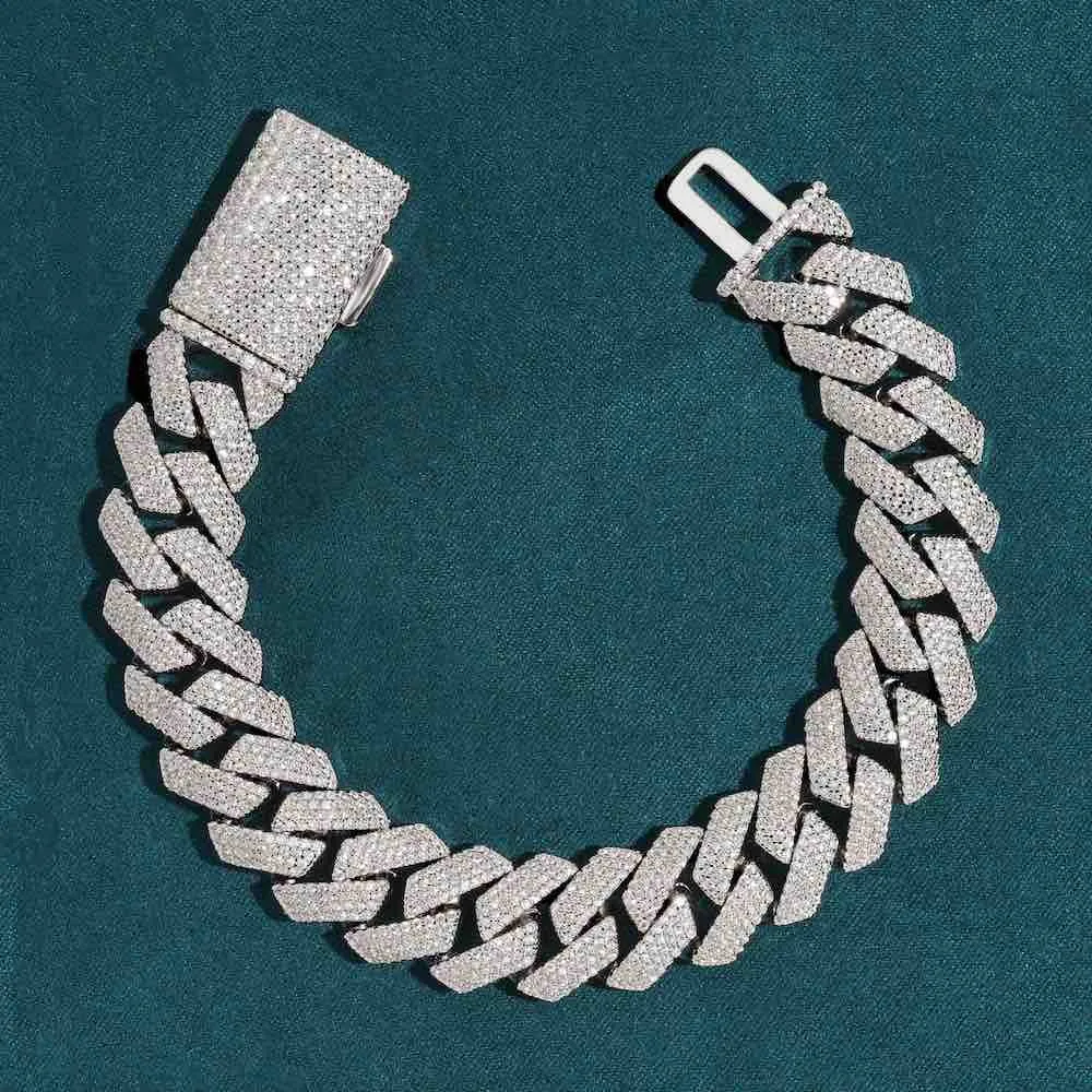 15MM 4-Row Moissanite Cuban Link Bracelet 14K Gold