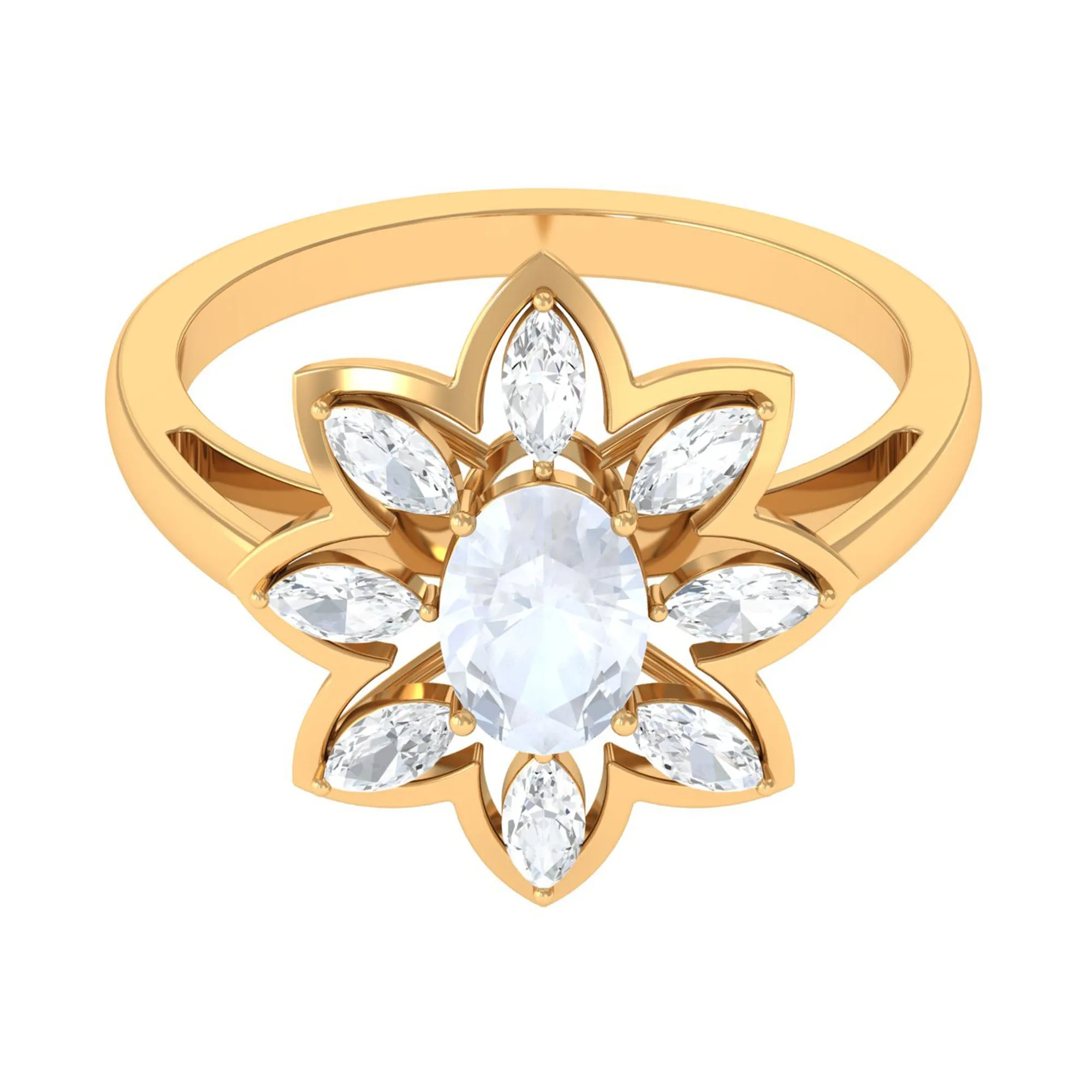 1.75 CT Oval Cut Moonstone and Moissanite Flower Cocktail Ring