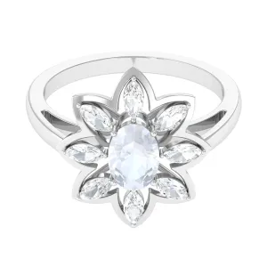 1.75 CT Oval Cut Moonstone and Moissanite Flower Cocktail Ring