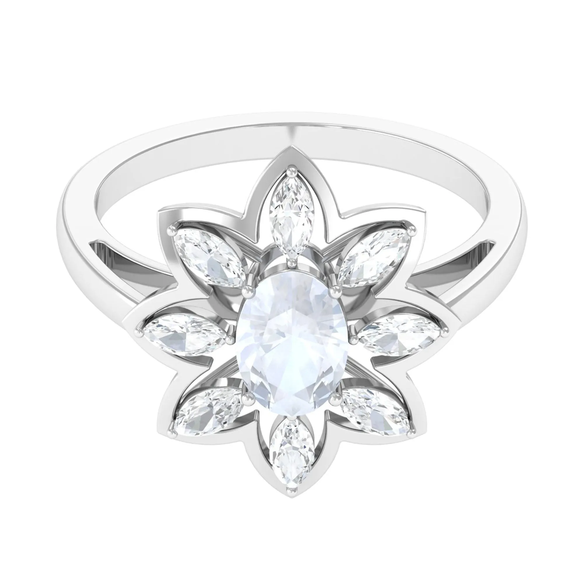 1.75 CT Oval Cut Moonstone and Moissanite Flower Cocktail Ring