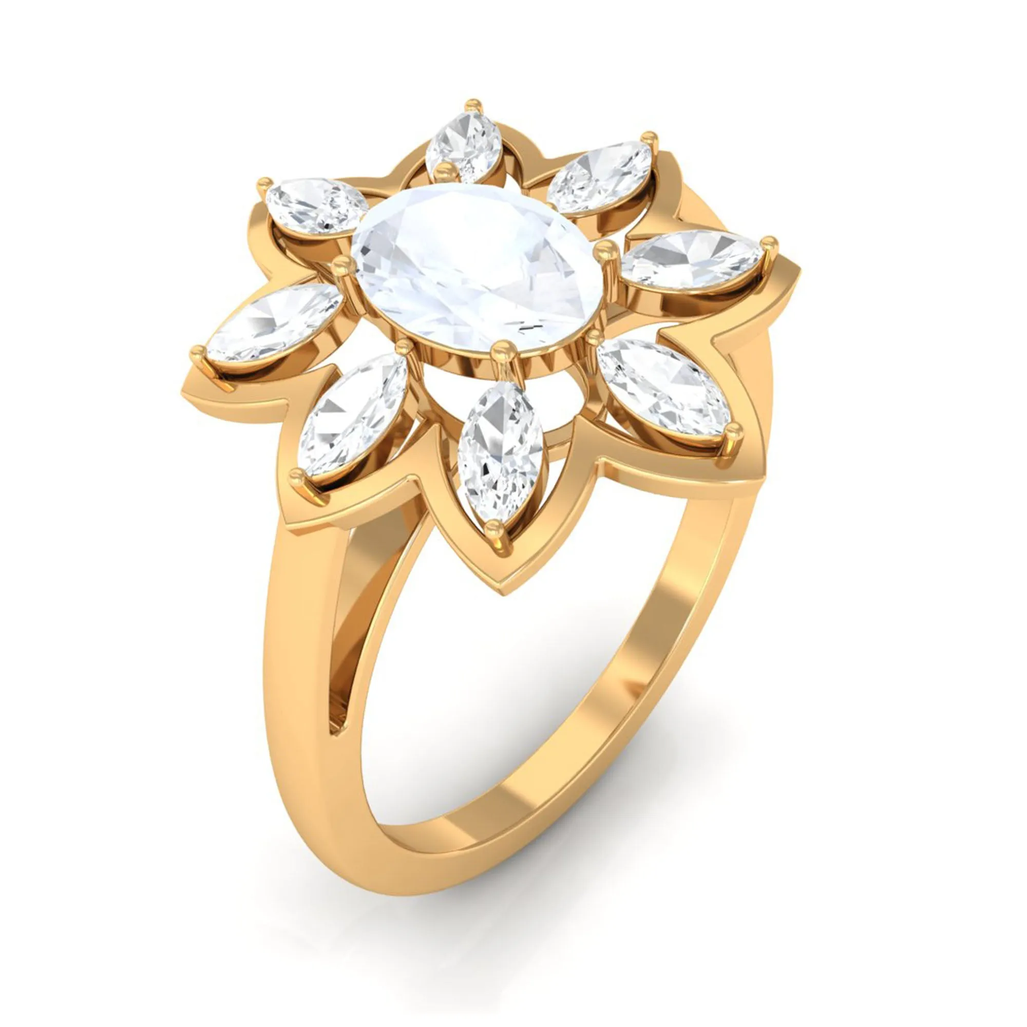 1.75 CT Oval Cut Moonstone and Moissanite Flower Cocktail Ring