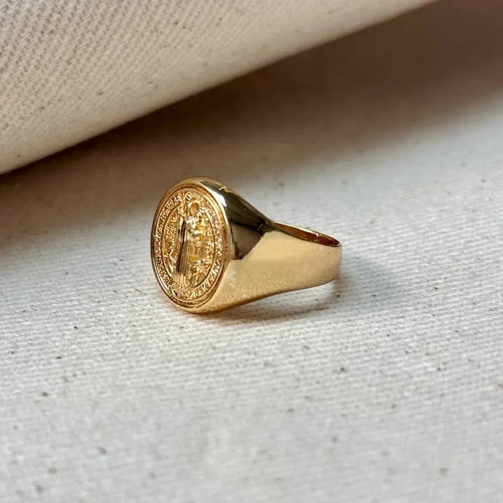 18k Gold Filled Saint Benedict Signet Ring