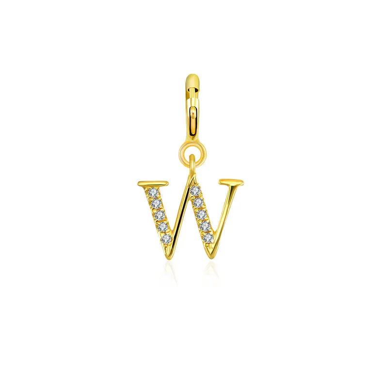 18k Gold Letter "W" Diamond Charms