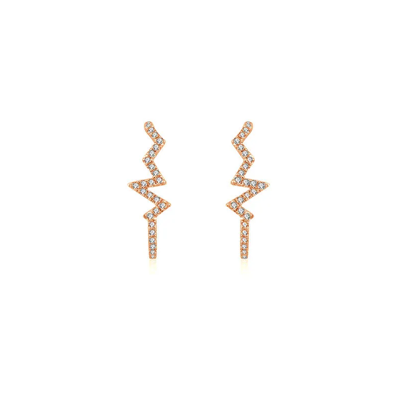 18k Gold Lightning Pattern Half Hoop Diamond Earring