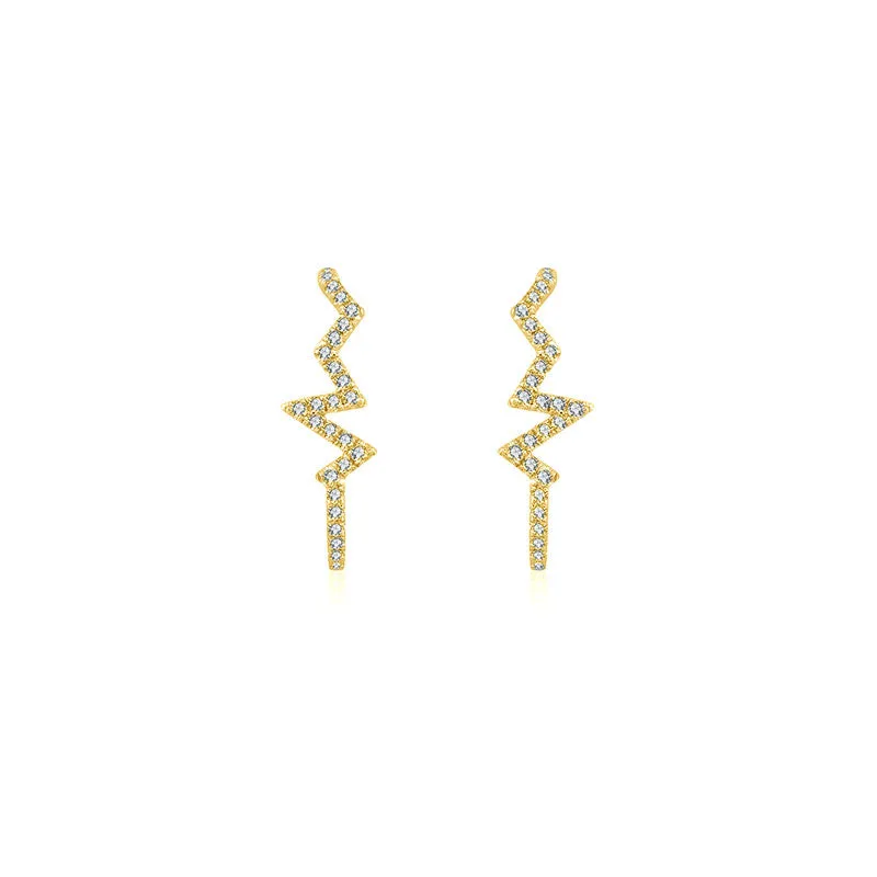 18k Gold Lightning Pattern Half Hoop Diamond Earring