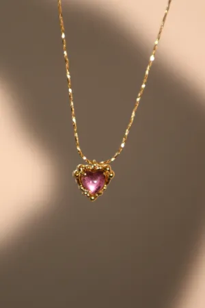 18K Real Gold Plated Purple Opal Heart Necklace