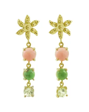 18k Yellow Gold Long Pastel Flower Earrings