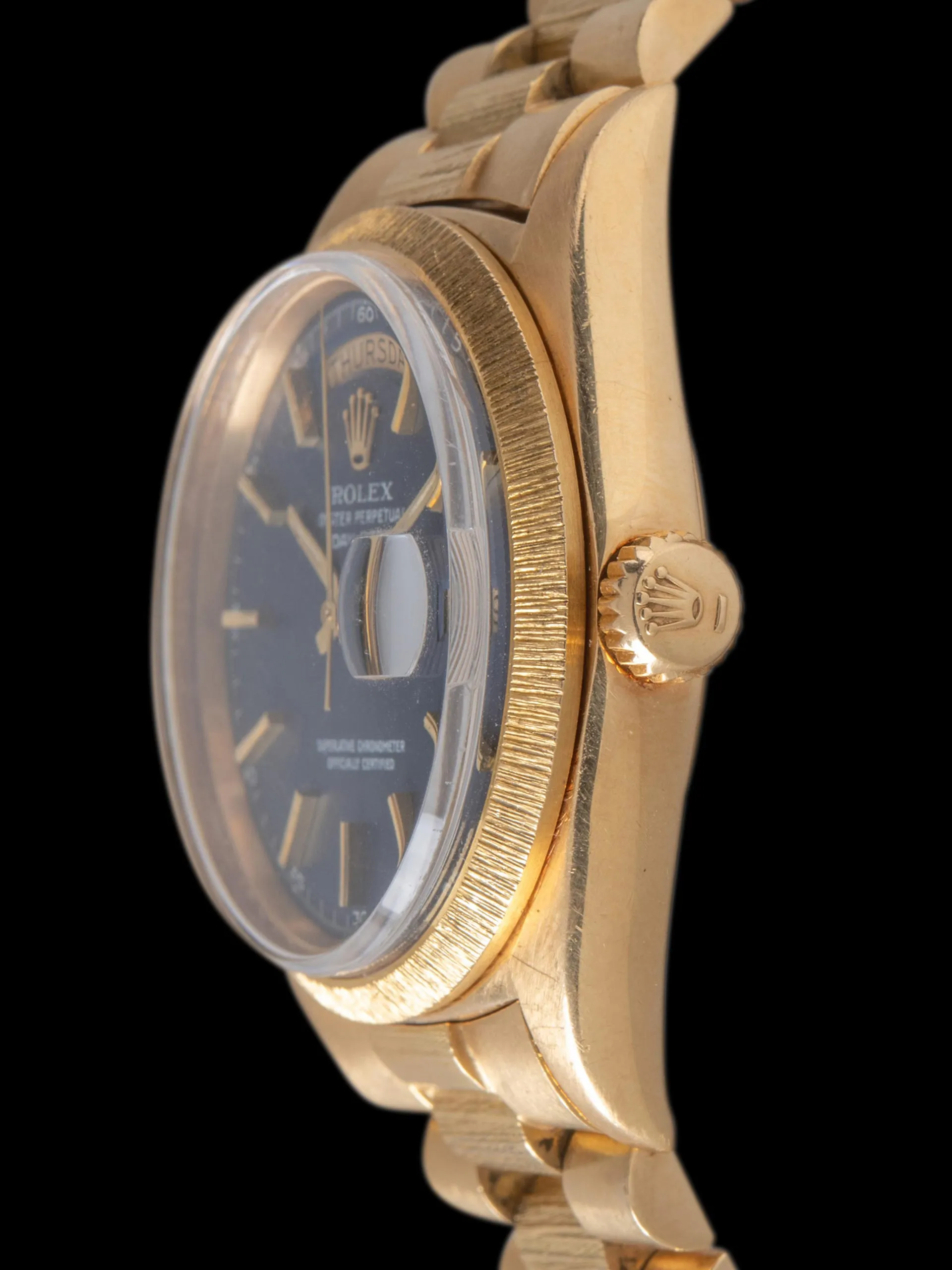 1972 Rolex Day-Date 18K YG "Bark" (Ref. 1807) Matte Blue "Minute Track" Dial