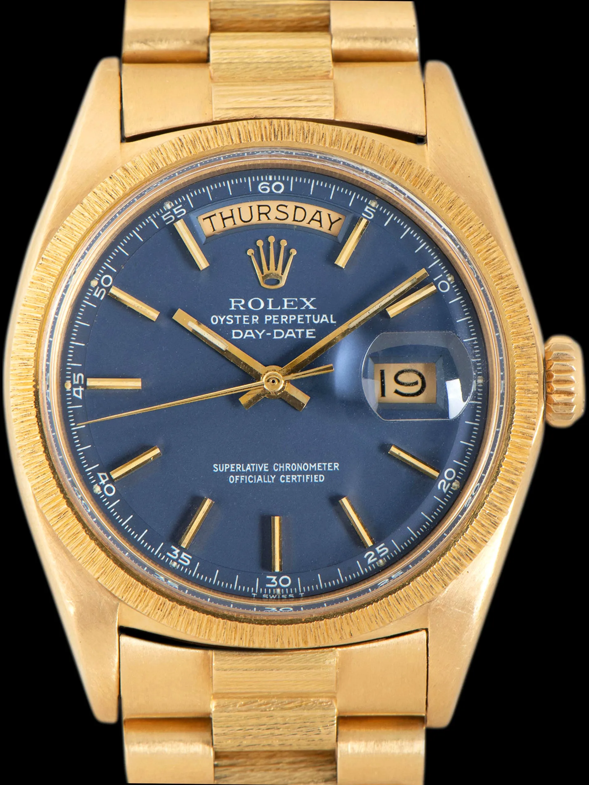 1972 Rolex Day-Date 18K YG "Bark" (Ref. 1807) Matte Blue "Minute Track" Dial