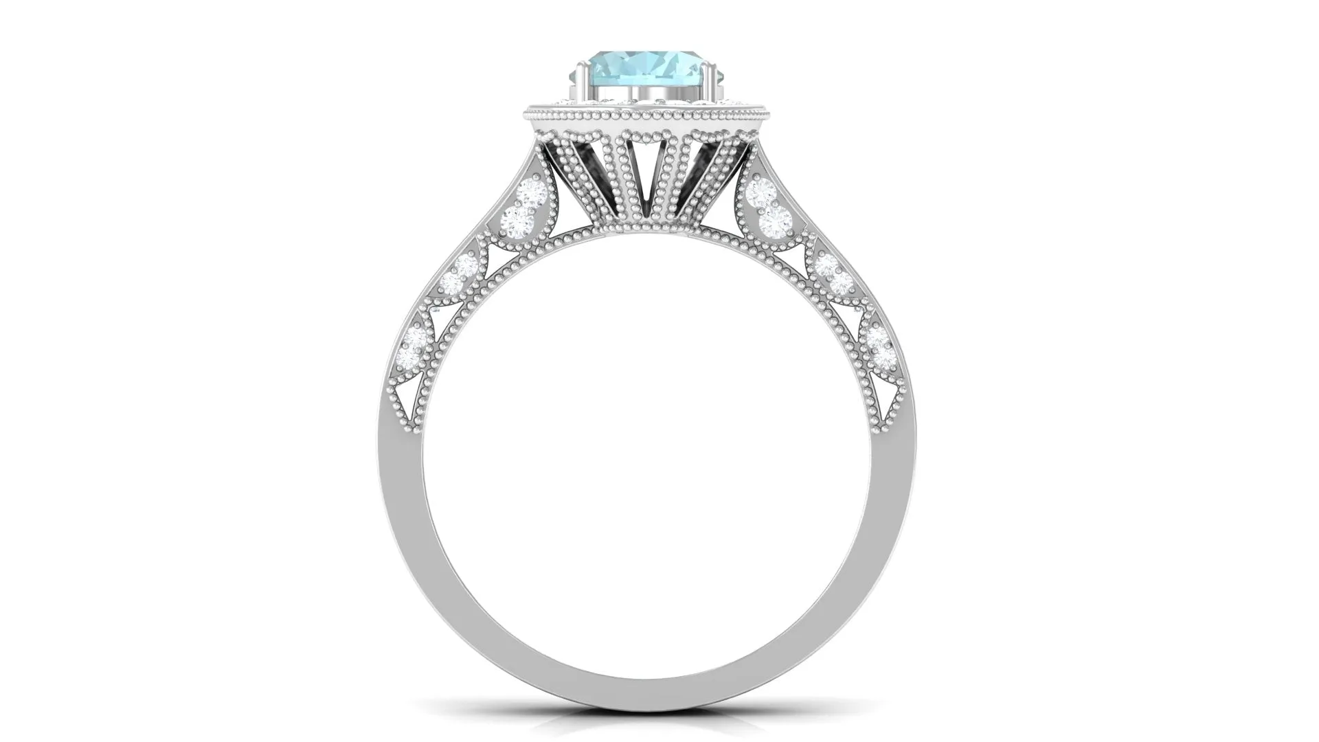 2 CT Oval Sky Blue Topaz Vintage Engagement Ring with Moissanite Halo