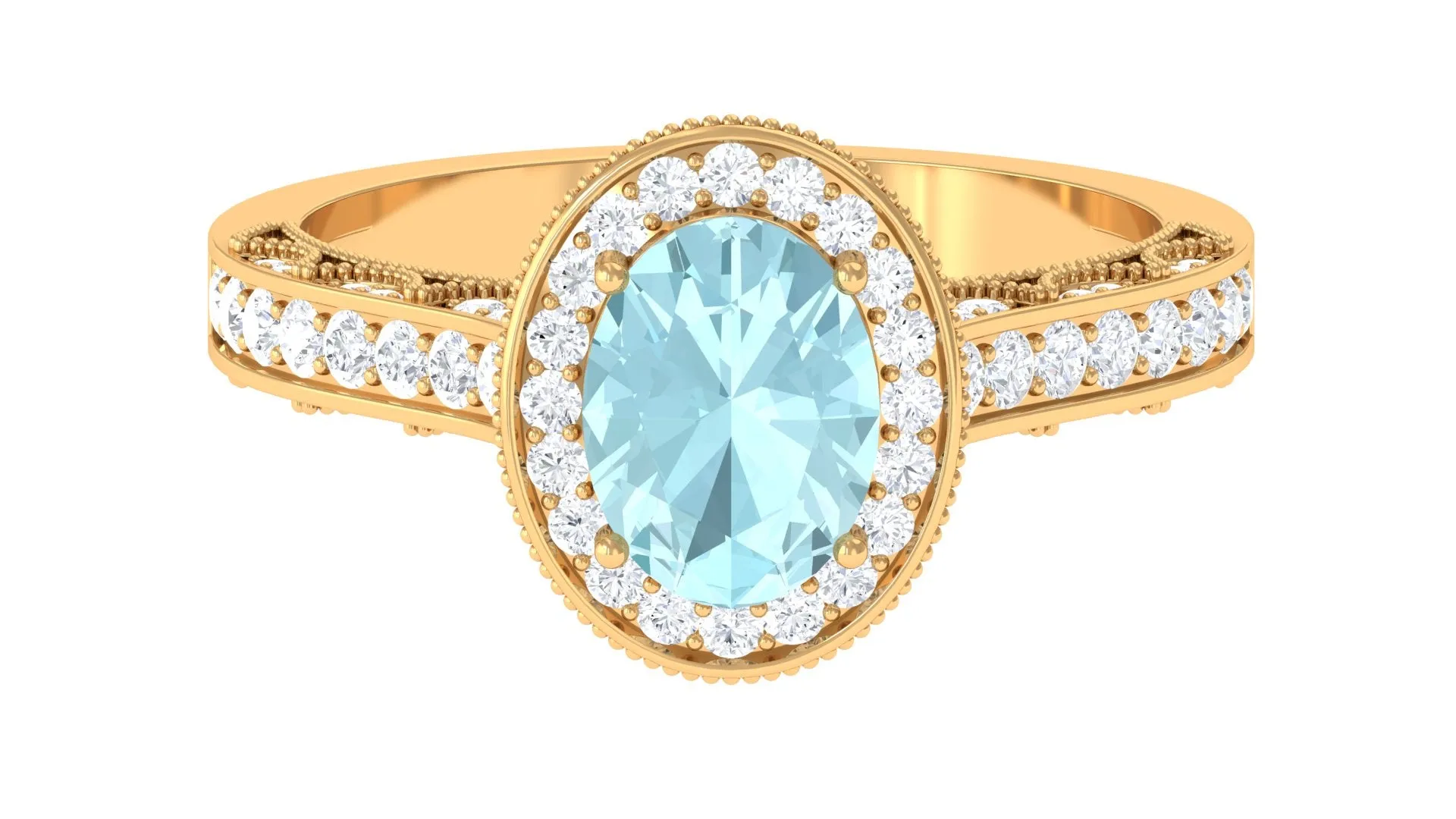 2 CT Oval Sky Blue Topaz Vintage Engagement Ring with Moissanite Halo