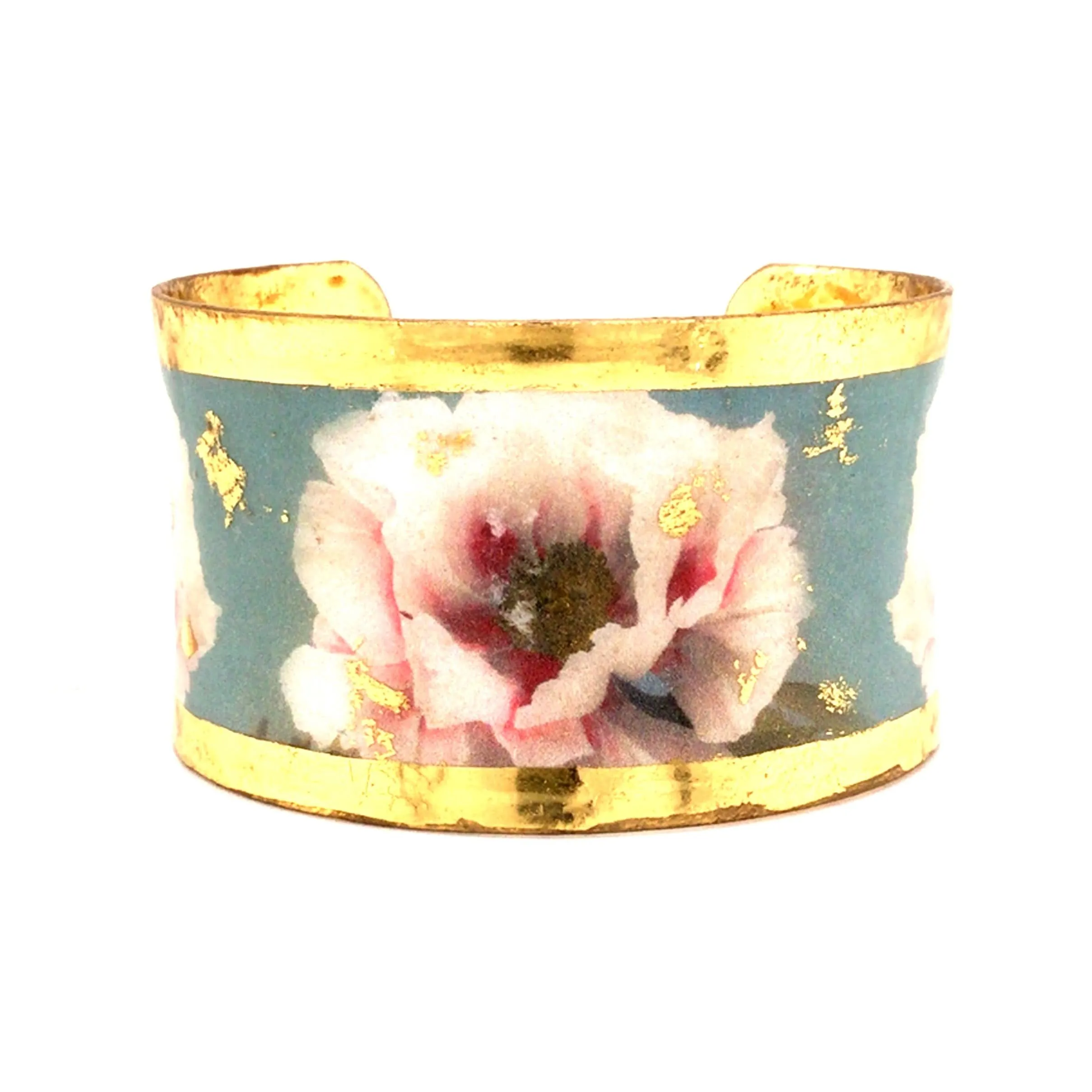 22K Yellow Gold Leaf Peony Cuff Bracelet