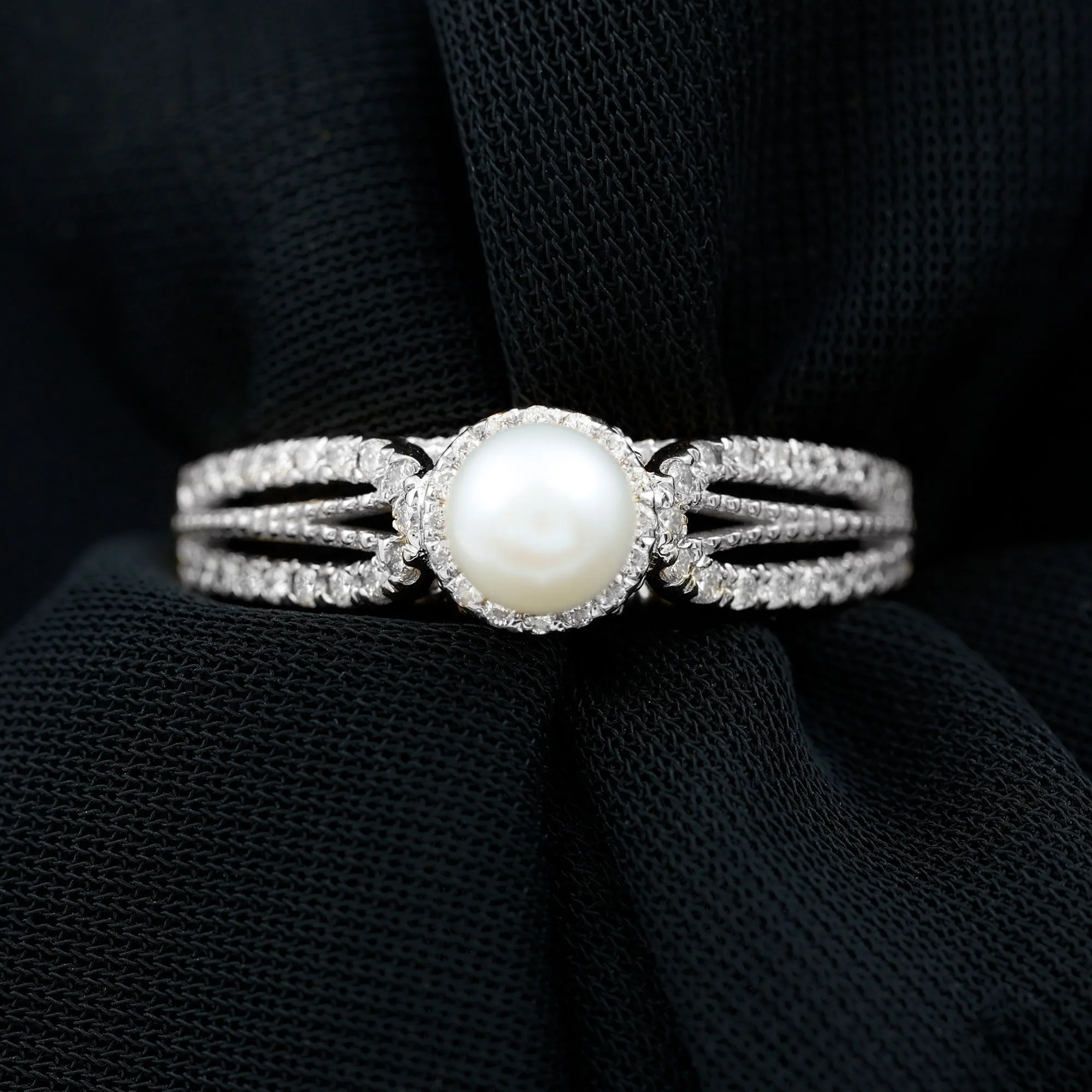 2.50 CT Freshwater Pearl and Diamond Engagement Ring with Beaded Gold