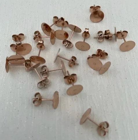 304 Stainless Steel Earring Posts & Backs Rose Golden Colour Vacuum Plated 20 Piece (10 Pair) Pack