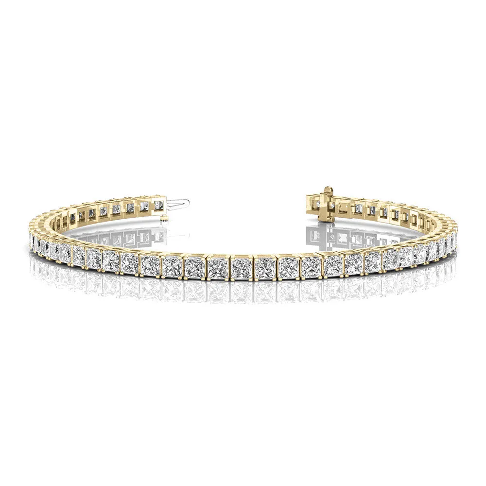 5 To 10 Carat Princess Cut Tennis Lab Grown Diamond Bracelet 14K Gold